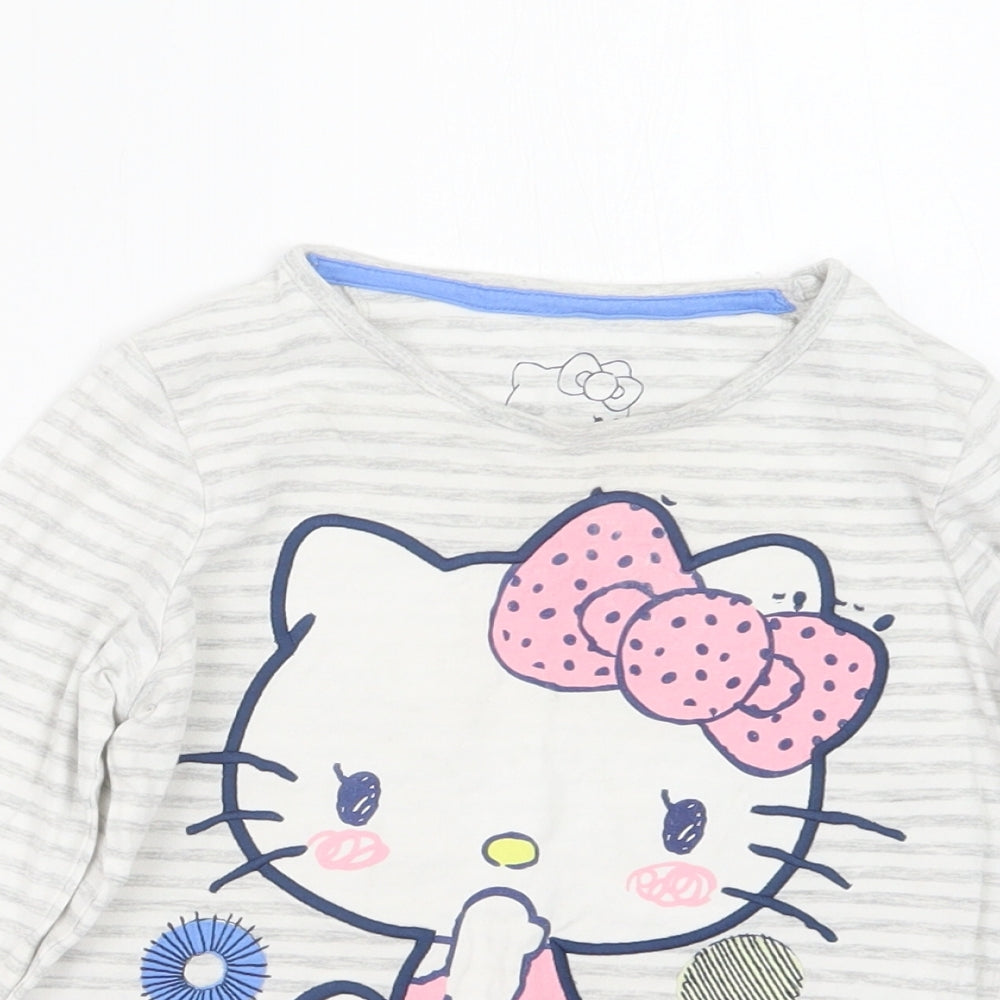 Marks and Spencer Girls Grey Striped  Basic T-Shirt Size 4-5 Years  - Hello Kitty