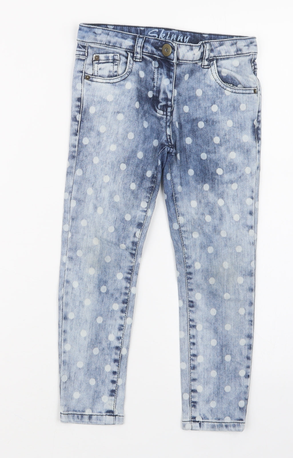 Matalan Girls Blue Polka Dot Denim Skinny Jeans Size 6 Years