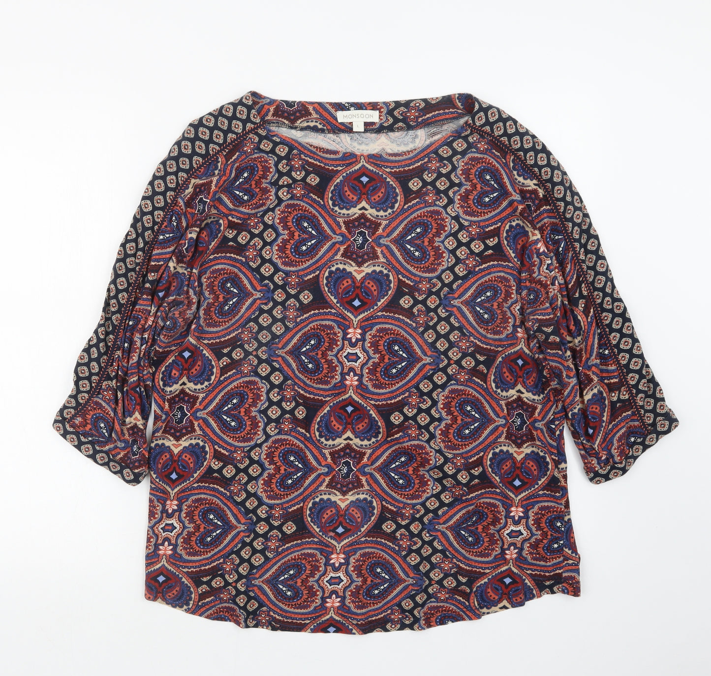 Monsoon Womens Blue Geometric  Basic T-Shirt Size L