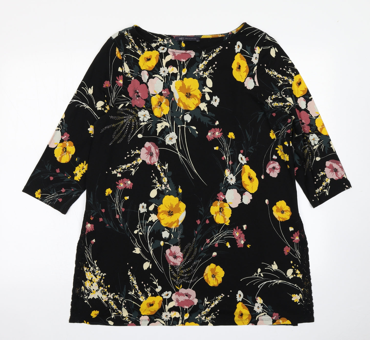 M&S Collection Womens Black Floral  Basic Blouse Size 18