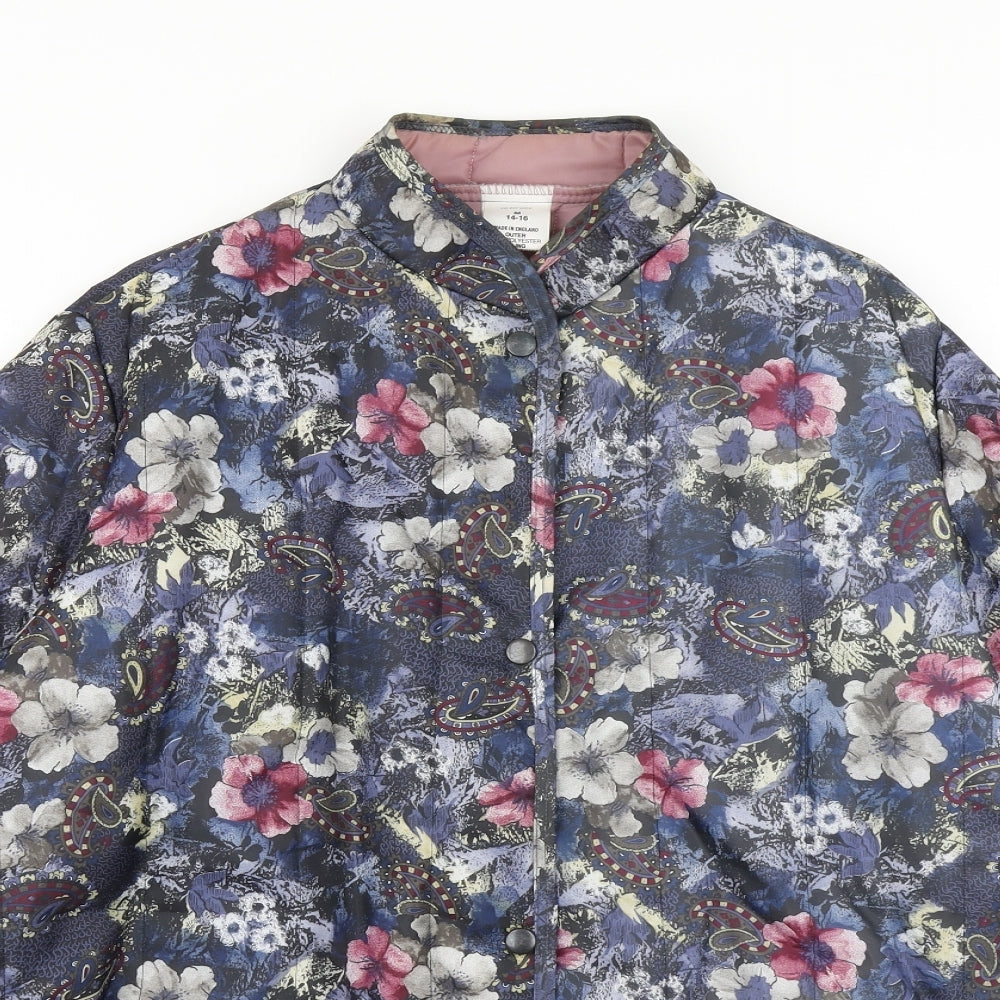 Preworn Womens Blue Floral  Pea Coat Coat Size M