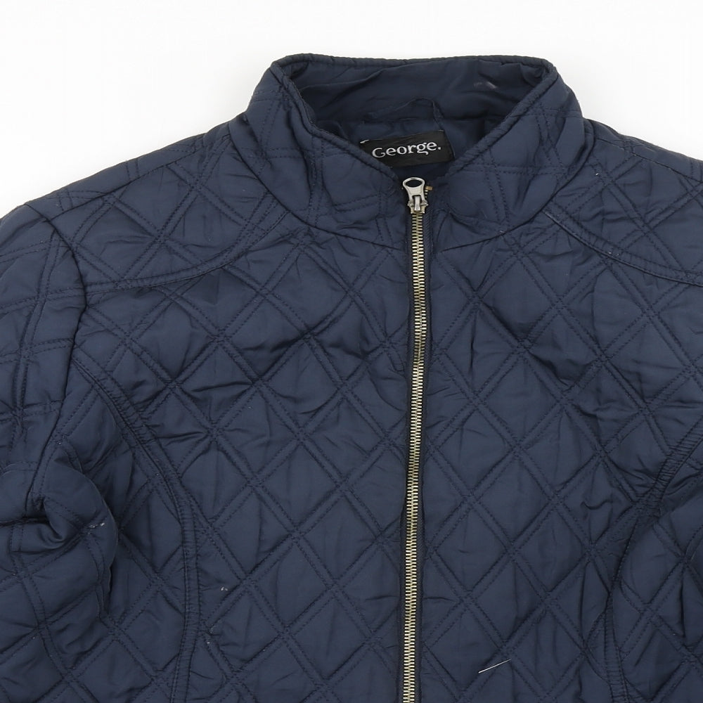 George Womens Blue Argyle/Diamond  Pea Coat Coat Size 18