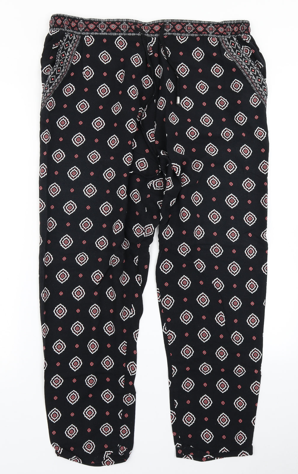 Primark Womens Black Argyle/Diamond  Harem Trousers Size 16 L24 in