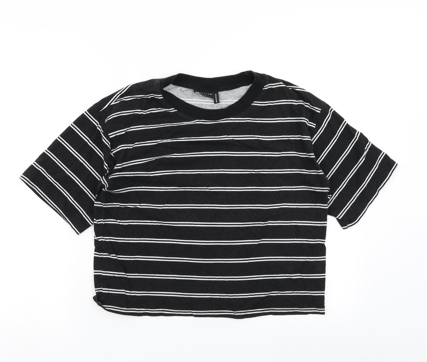 ASOS Womens Black Striped  Cropped T-Shirt Size 10