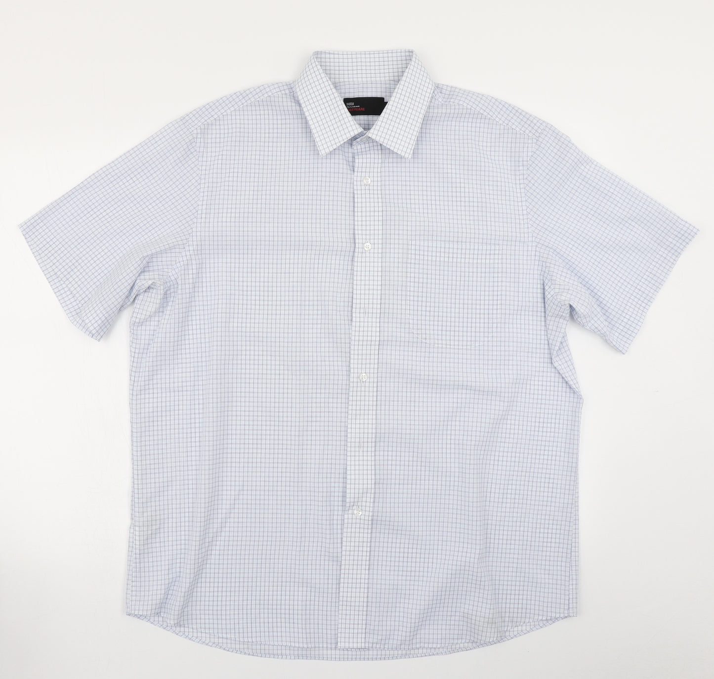 M&S Mens Blue Check   Button-Up Size 16.5