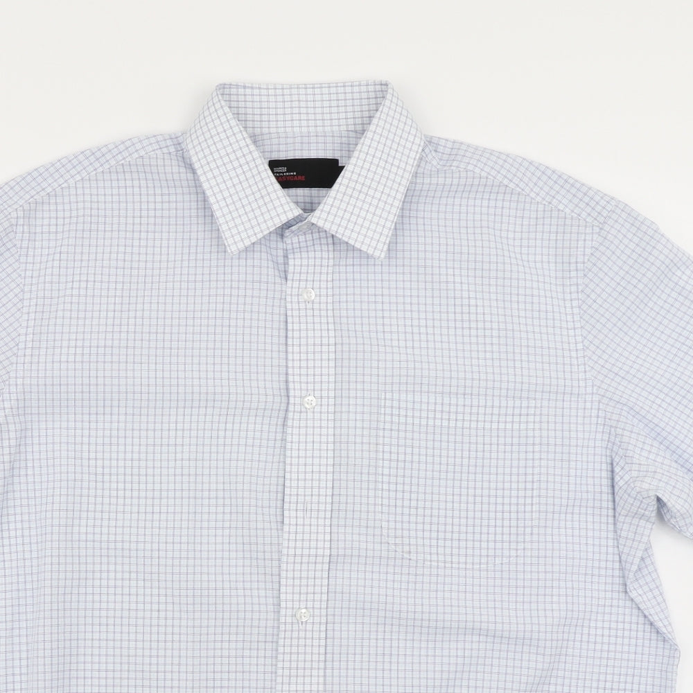 M&S Mens Blue Check   Button-Up Size 16.5