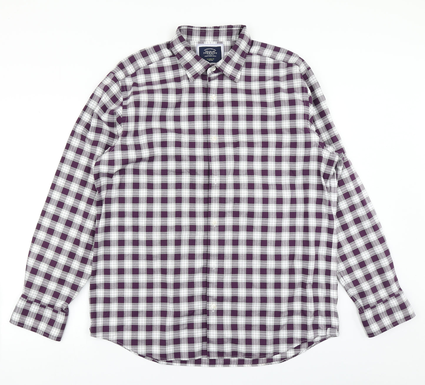 Charles Tyrwhitt Mens Purple Plaid   Button-Up Size L