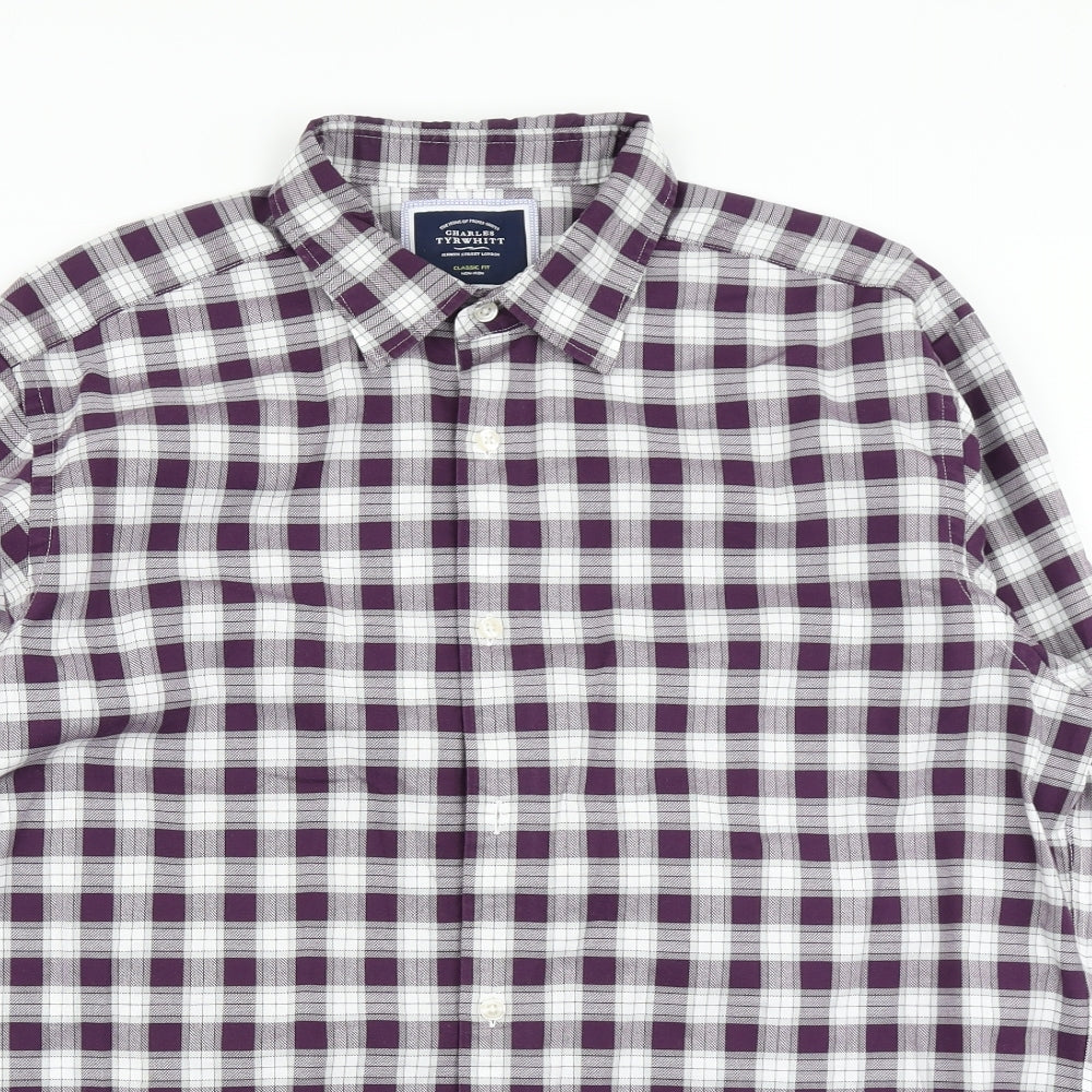 Charles Tyrwhitt Mens Purple Plaid   Button-Up Size L