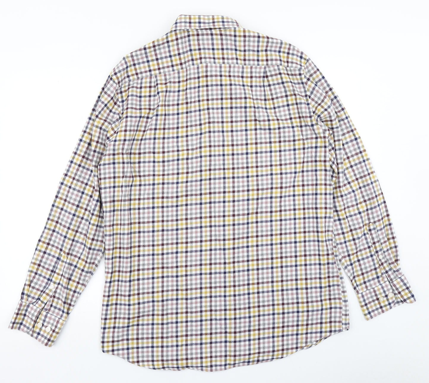 M&S Mens Brown Plaid   Button-Up Size 16.5