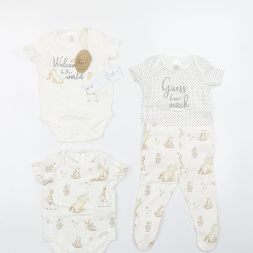 Tesco Baby White Polka Dot  Layette Set Outfit/Set Size 0-3 Months  - Guess how much i love you Rabbit