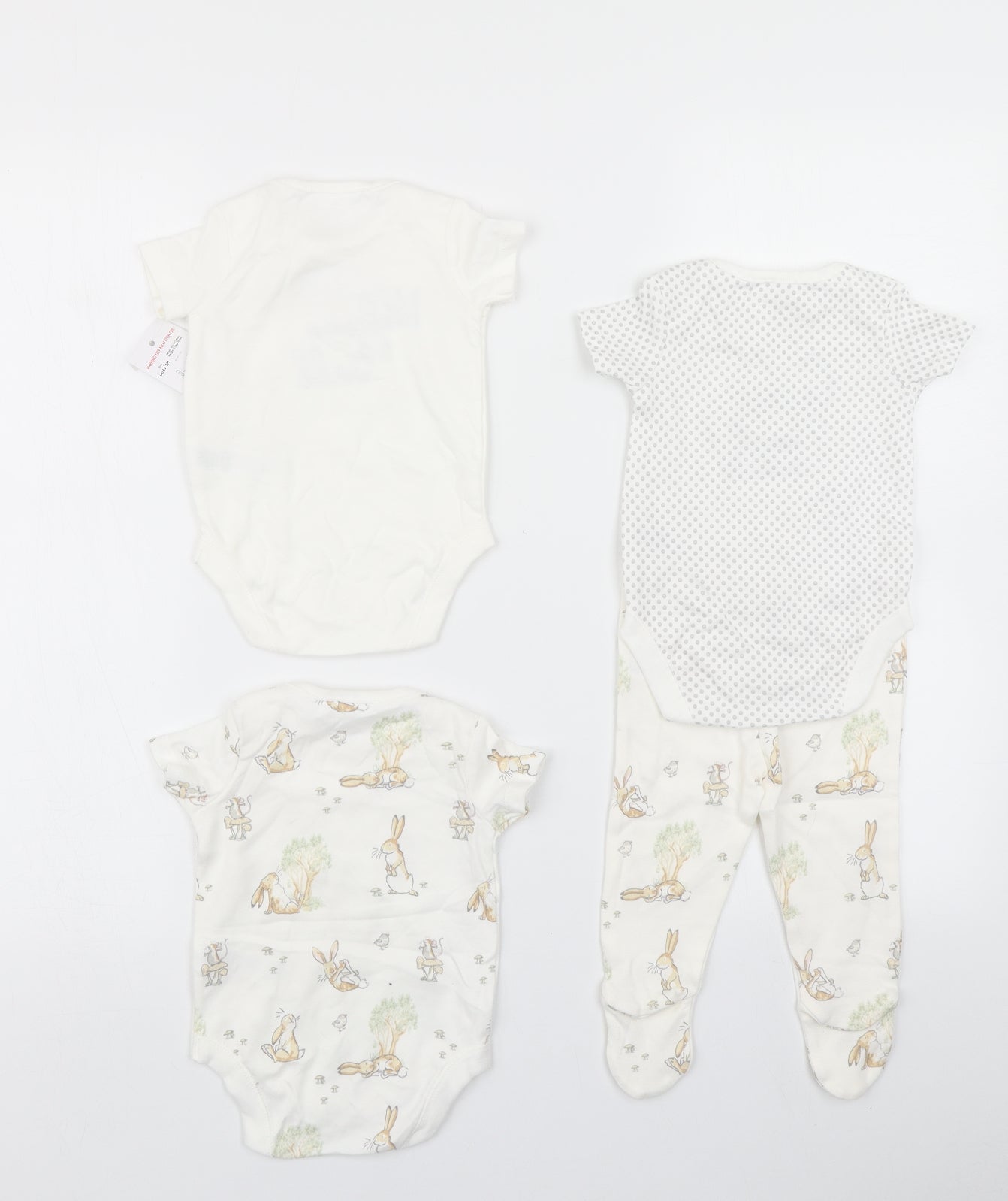 Tesco Baby White Polka Dot  Layette Set Outfit/Set Size 0-3 Months  - Guess how much i love you Rabbit