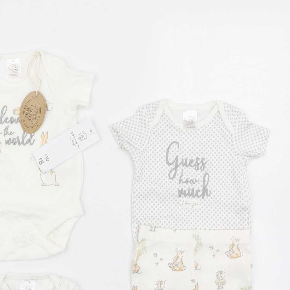 Tesco Baby White Polka Dot  Layette Set Outfit/Set Size 0-3 Months  - Guess how much i love you Rabbit