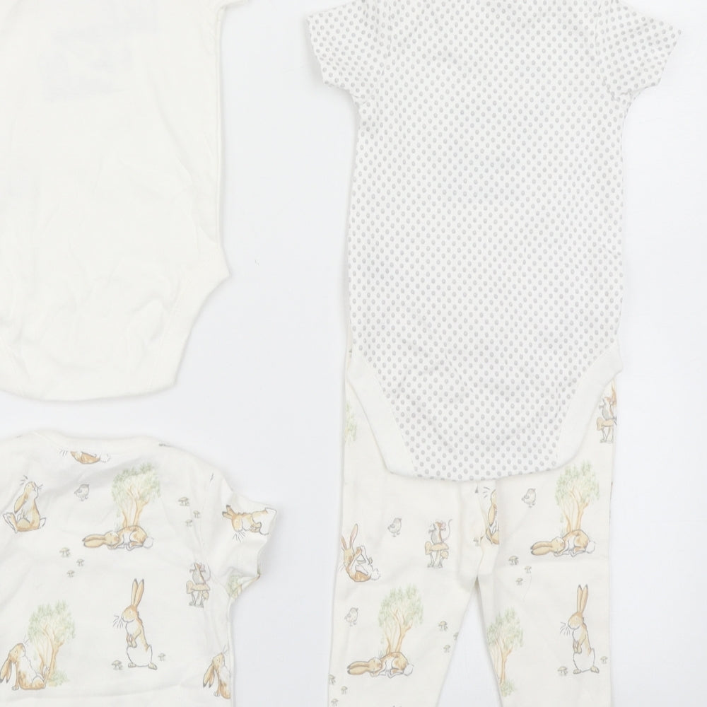 Tesco Baby White Polka Dot  Layette Set Outfit/Set Size 0-3 Months  - Guess how much i love you Rabbit