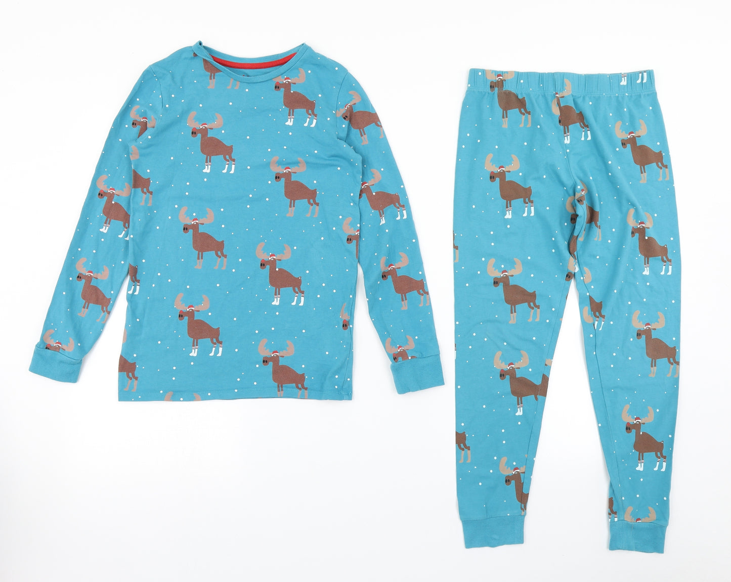 M&S Boys Blue Polka Dot   Pyjama Set Size 10-11 Years  - Moose print
