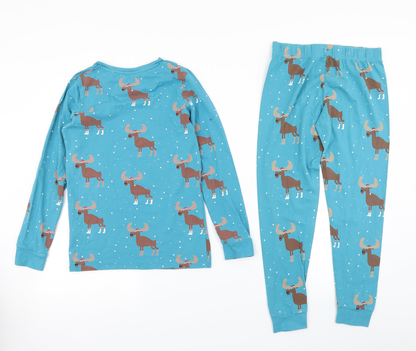 M&S Boys Blue Polka Dot   Pyjama Set Size 10-11 Years  - Moose print