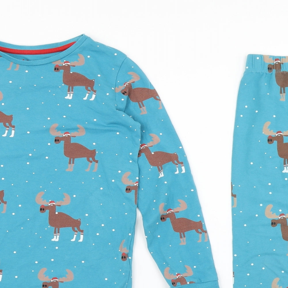M&S Boys Blue Polka Dot   Pyjama Set Size 10-11 Years  - Moose print