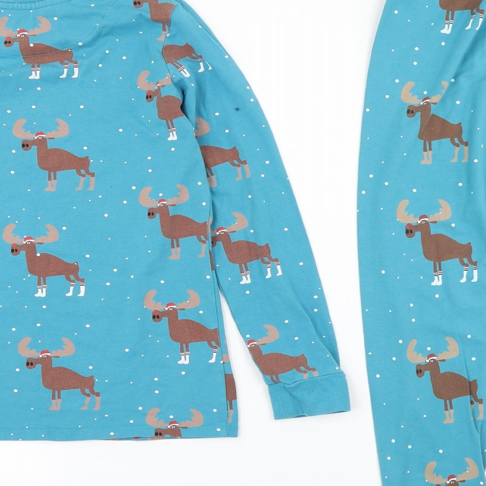 M&S Boys Blue Polka Dot   Pyjama Set Size 10-11 Years  - Moose print