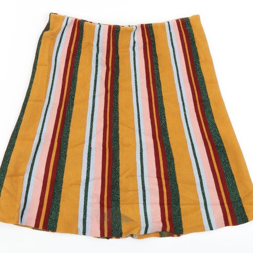Preworn Womens Yellow Striped  A-Line Skirt Size L