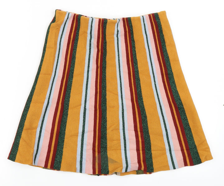 Preworn Womens Yellow Striped A-Line Skirt Size L