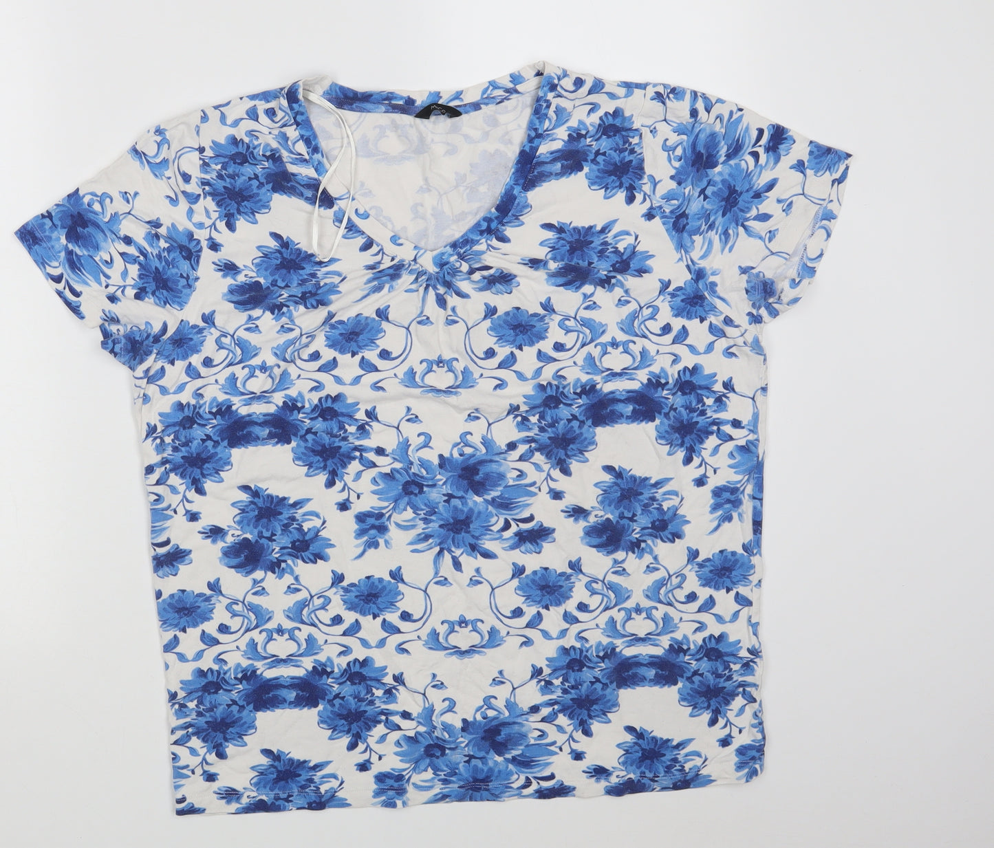 M&Co. Womens White Floral  Basic T-Shirt Size 16
