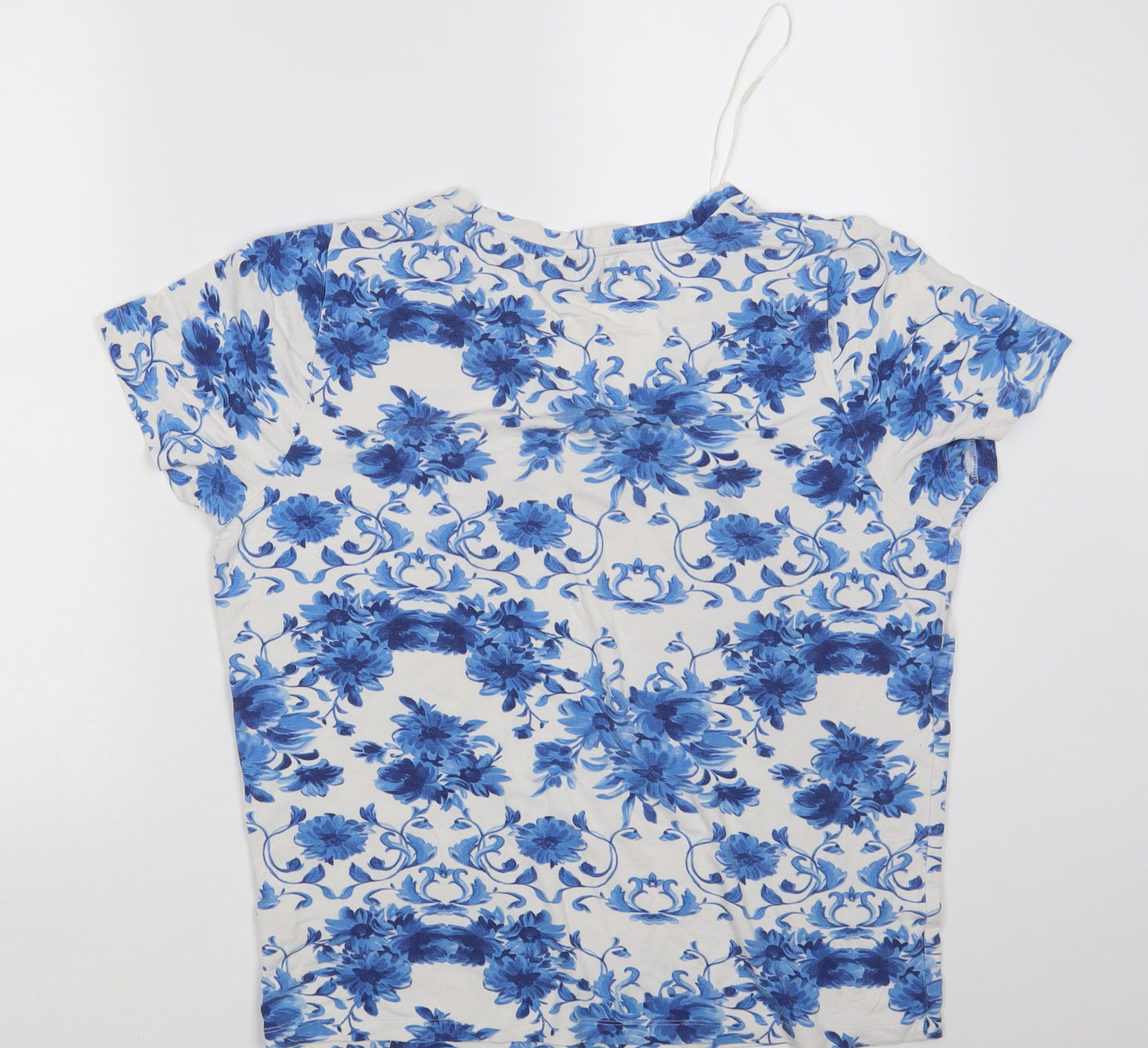 M&Co. Womens White Floral  Basic T-Shirt Size 16