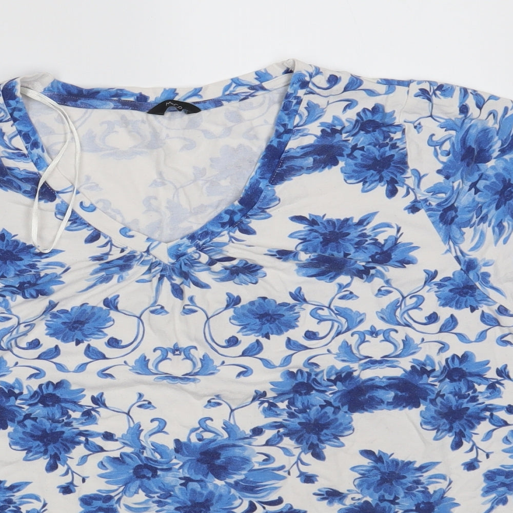 M&Co. Womens White Floral  Basic T-Shirt Size 16