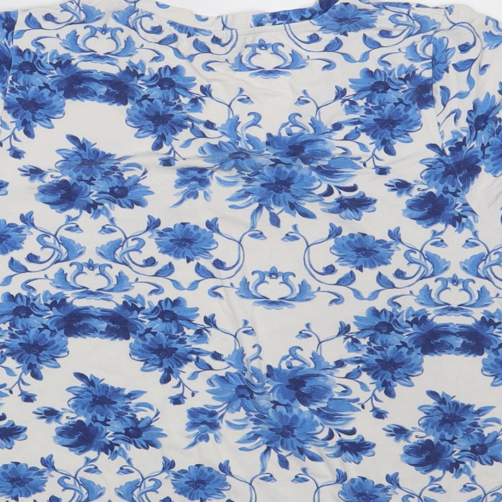 M&Co. Womens White Floral  Basic T-Shirt Size 16