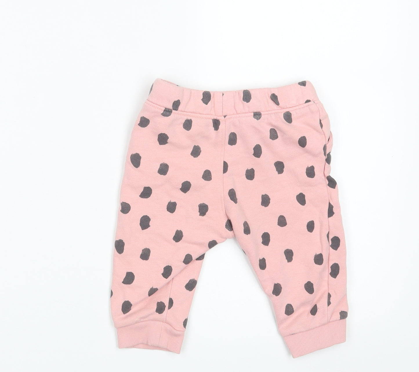 M&S Girls Pink Polka Dot  Jogger Trousers Size 6-9 Months  - Waist 18in; Inside leg 7in