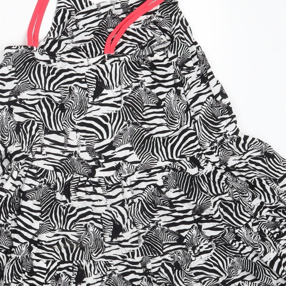 M&S Girls Black Animal Print  A-Line  Size 7-8 Years