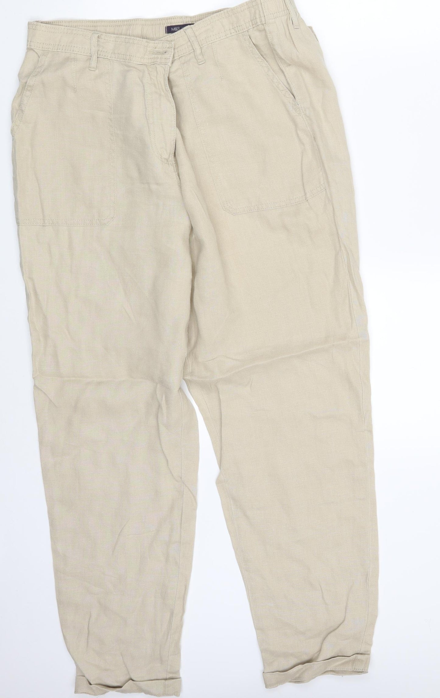 M&S Womens Beige   Bloomer Trousers Size 16 L28 in