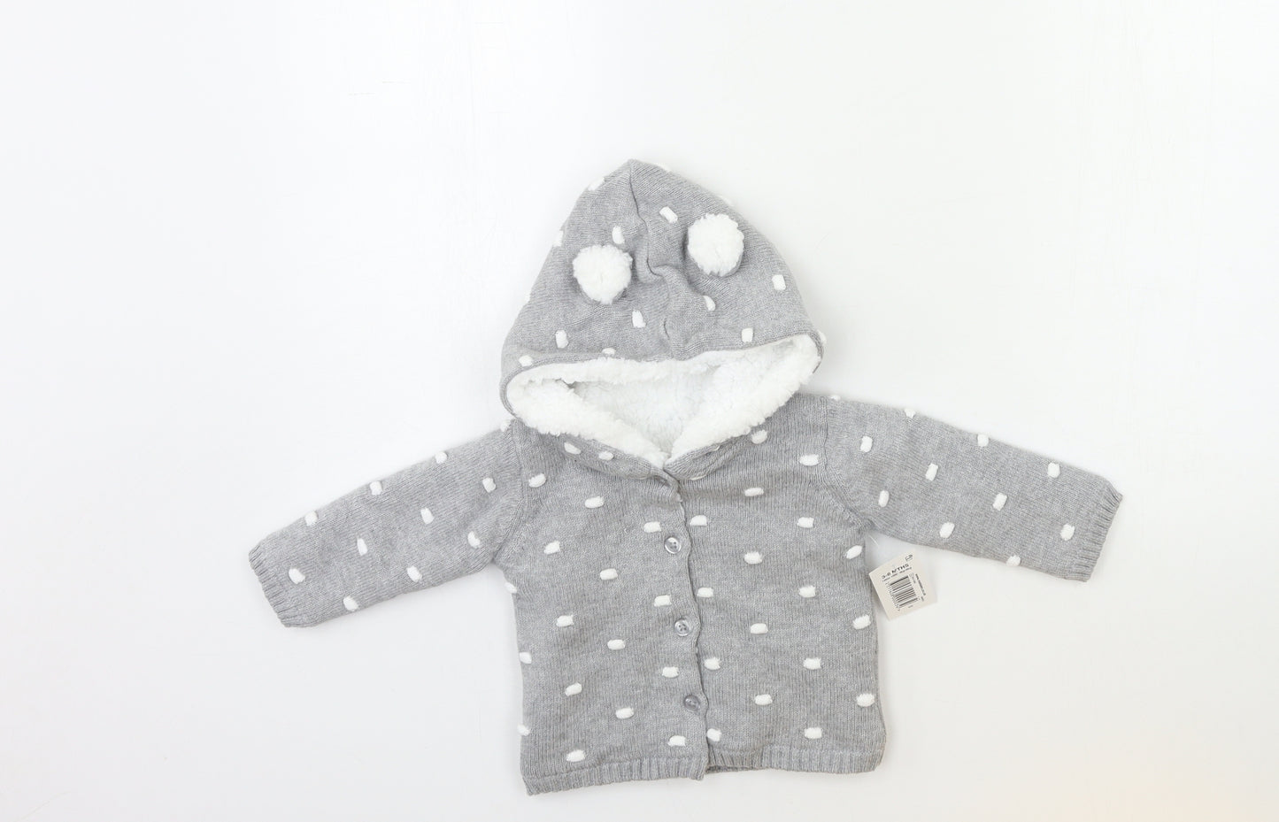 Matalan Baby Grey Polka Dot Knit Cardigan Jumper Size 3-6 Months