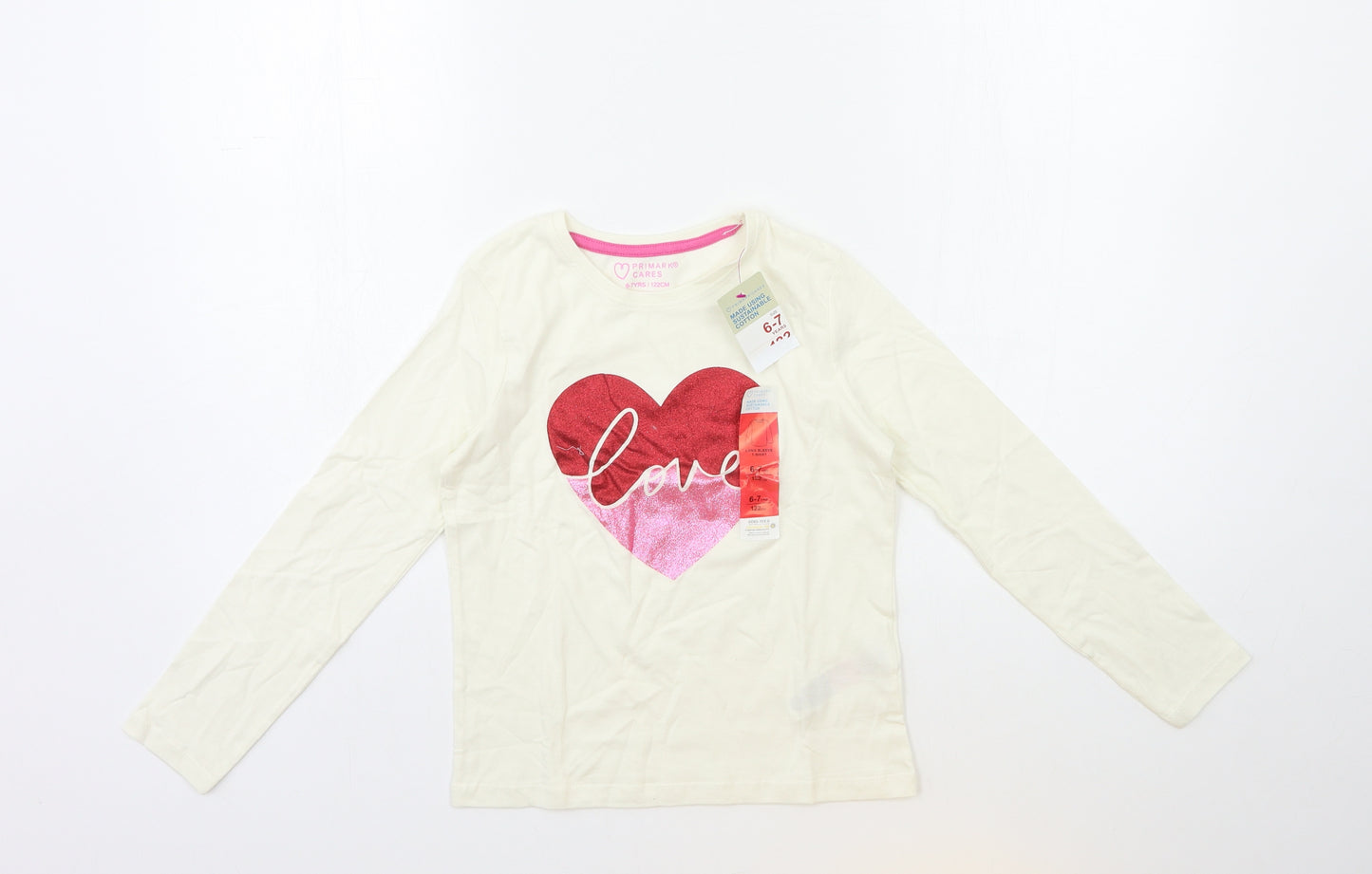 Primark Girls Beige   Basic T-Shirt Size 6-7 Years