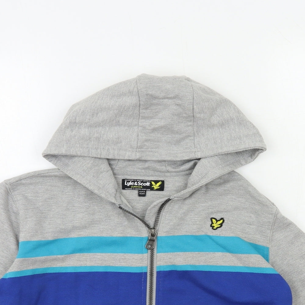 Lyle & Scott Boys Grey Striped  Full Zip Hoodie Size 12 Years