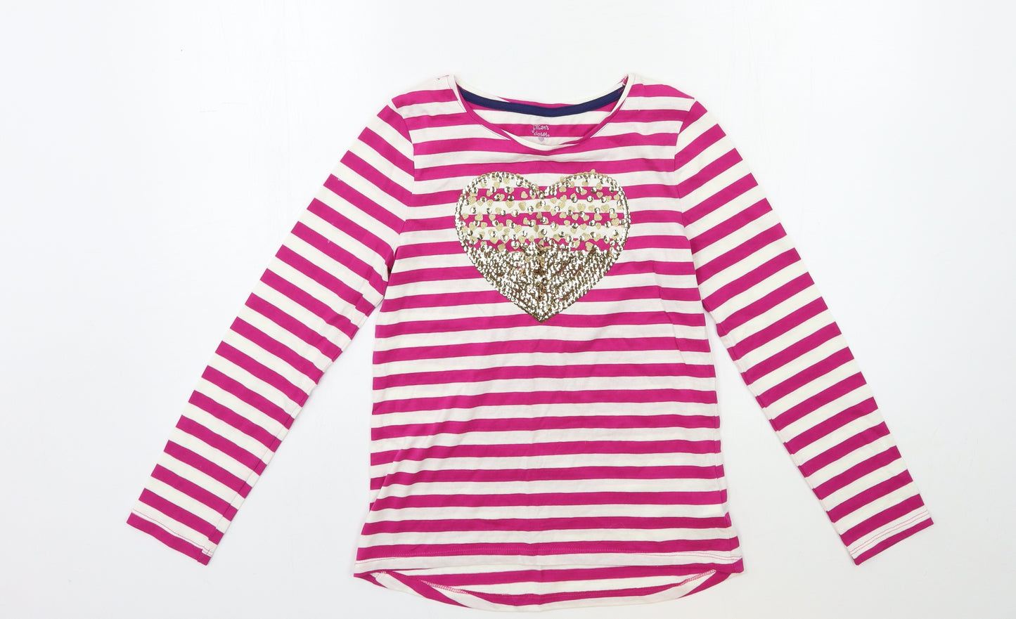 JILIANS CLOSET Girls Pink Striped  Basic T-Shirt Size 11-12 Years