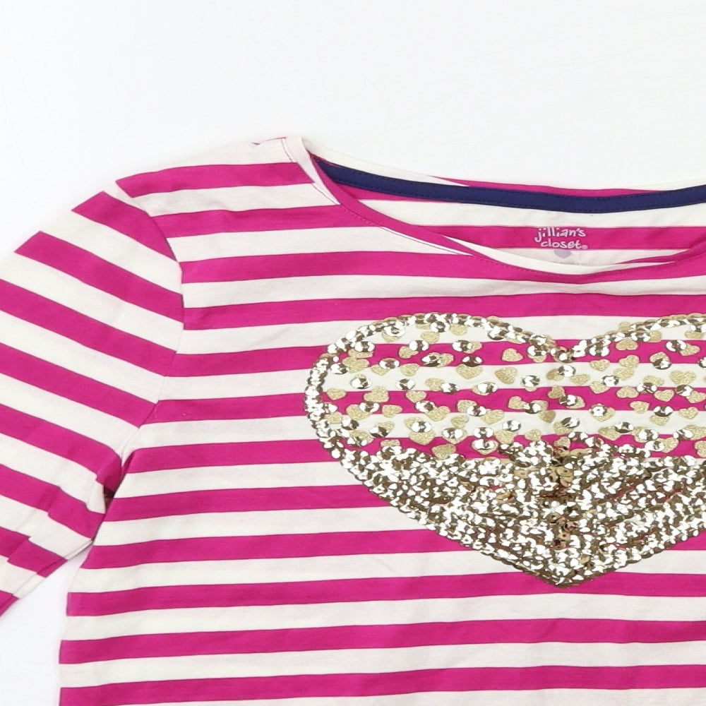 JILIANS CLOSET Girls Pink Striped  Basic T-Shirt Size 11-12 Years