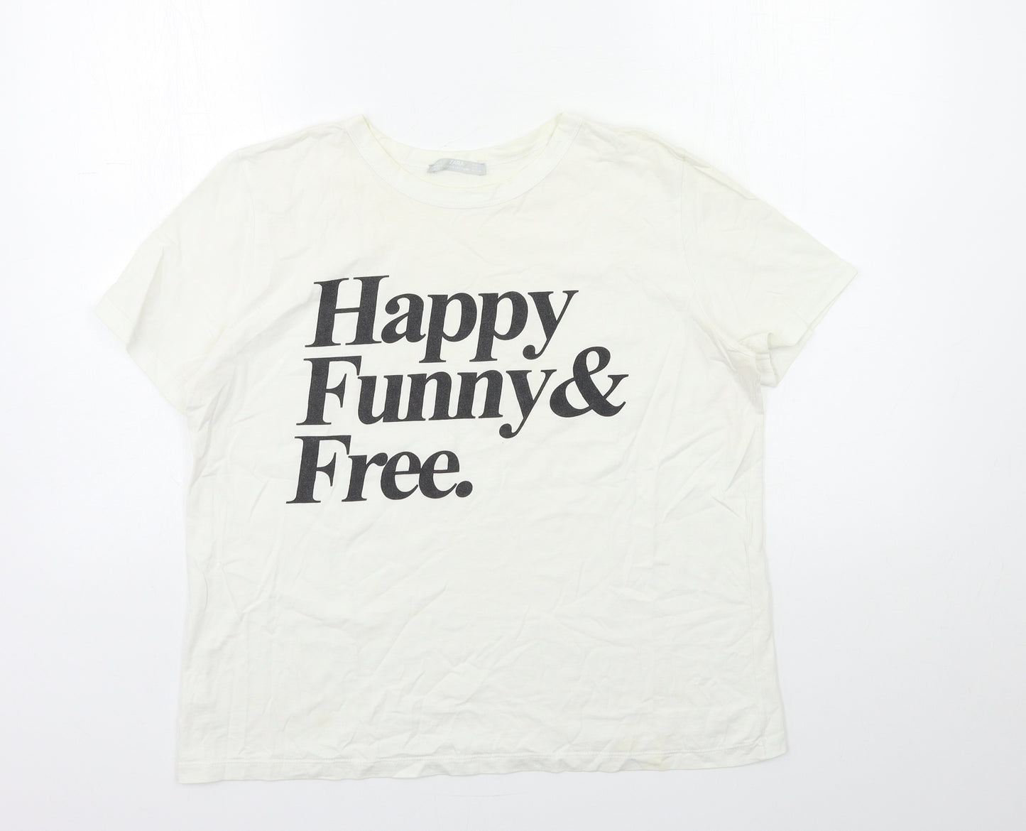 Zara Womens White   Basic T-Shirt Size L  - happy funny & free