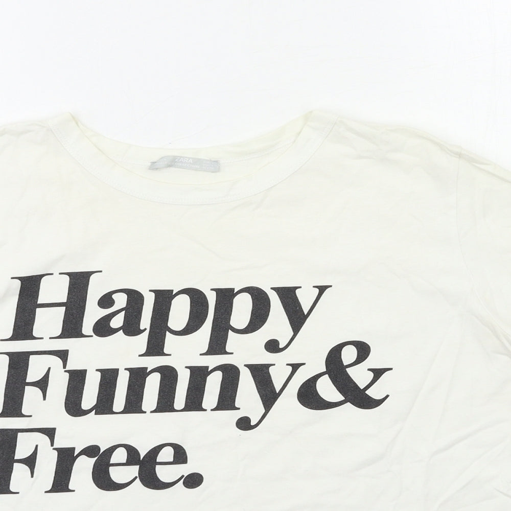 Zara Womens White   Basic T-Shirt Size L  - happy funny & free
