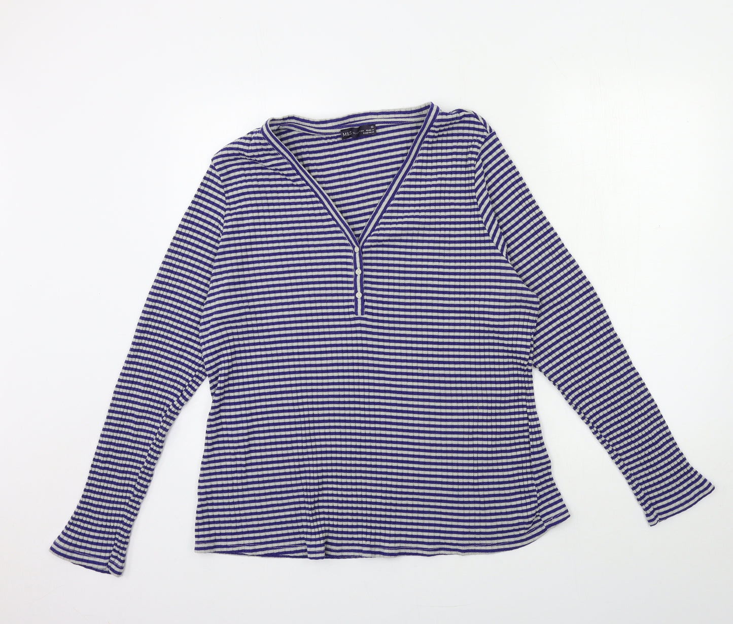 Marks and Spencer Womens Blue Striped  Basic T-Shirt Size 22