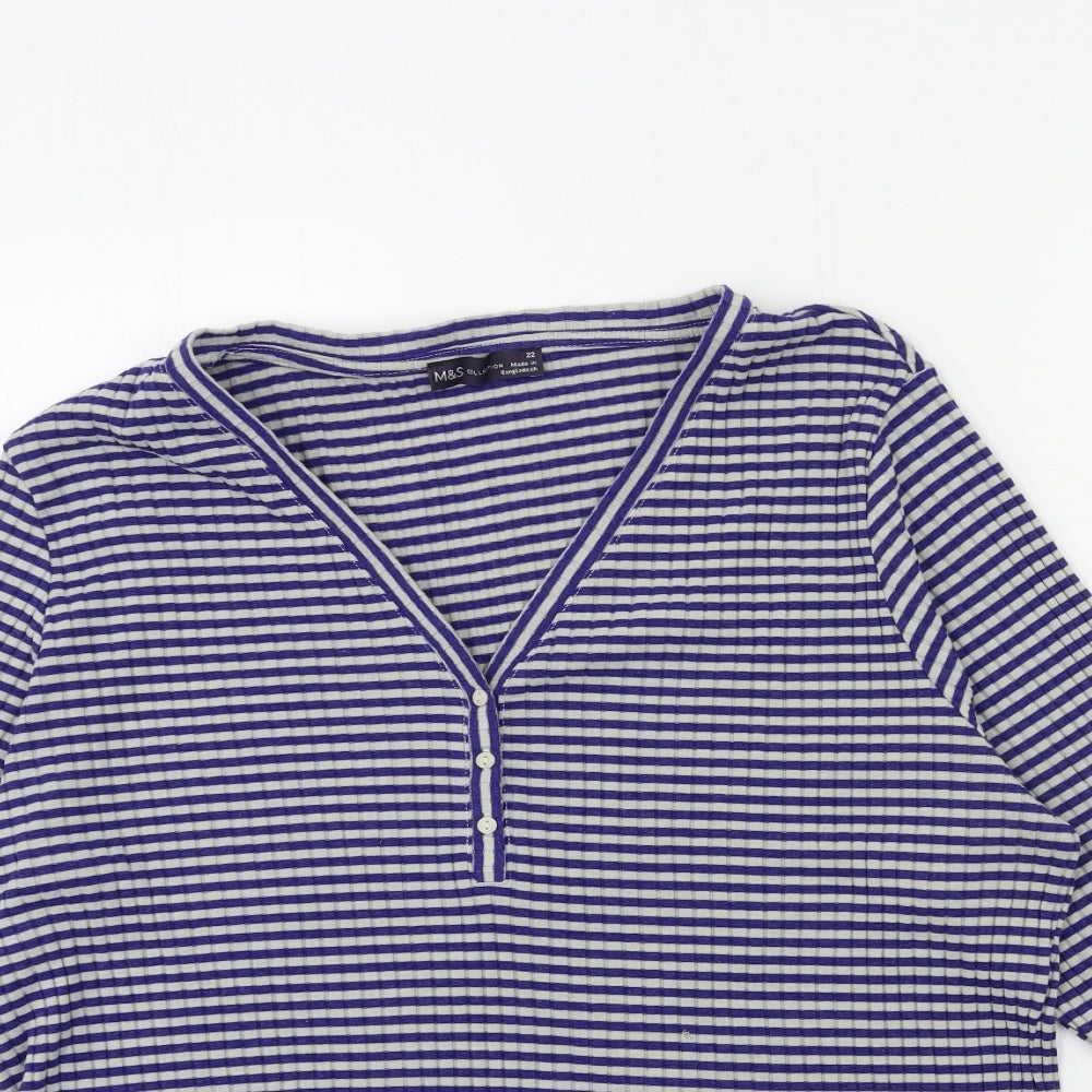 Marks and Spencer Womens Blue Striped  Basic T-Shirt Size 22