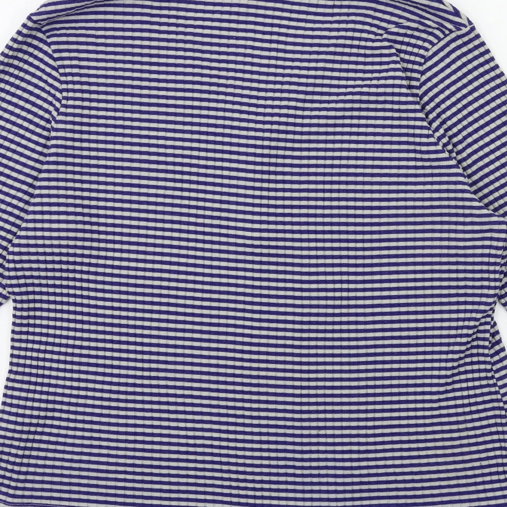 Marks and Spencer Womens Blue Striped  Basic T-Shirt Size 22