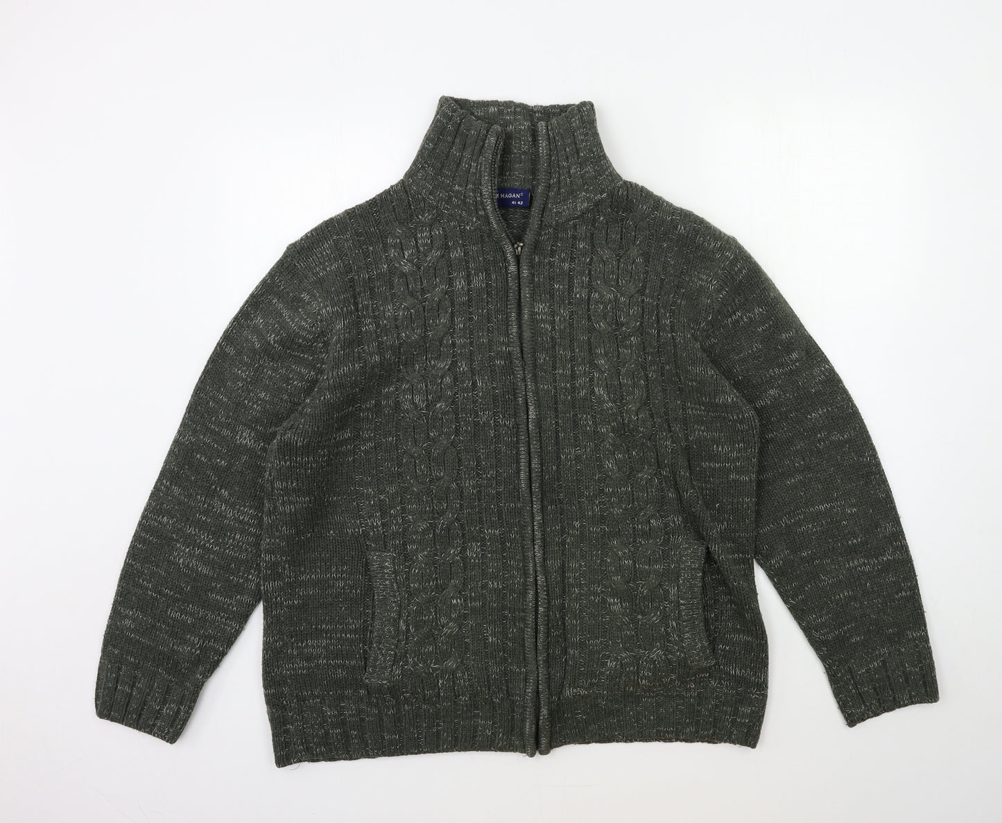 Tom Hagan Mens Green  Knit Cardigan Jumper Size L