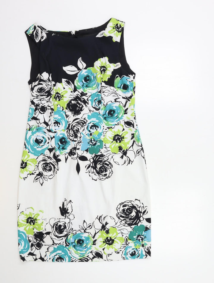 Connected Womens White Floral A-Line Size 10