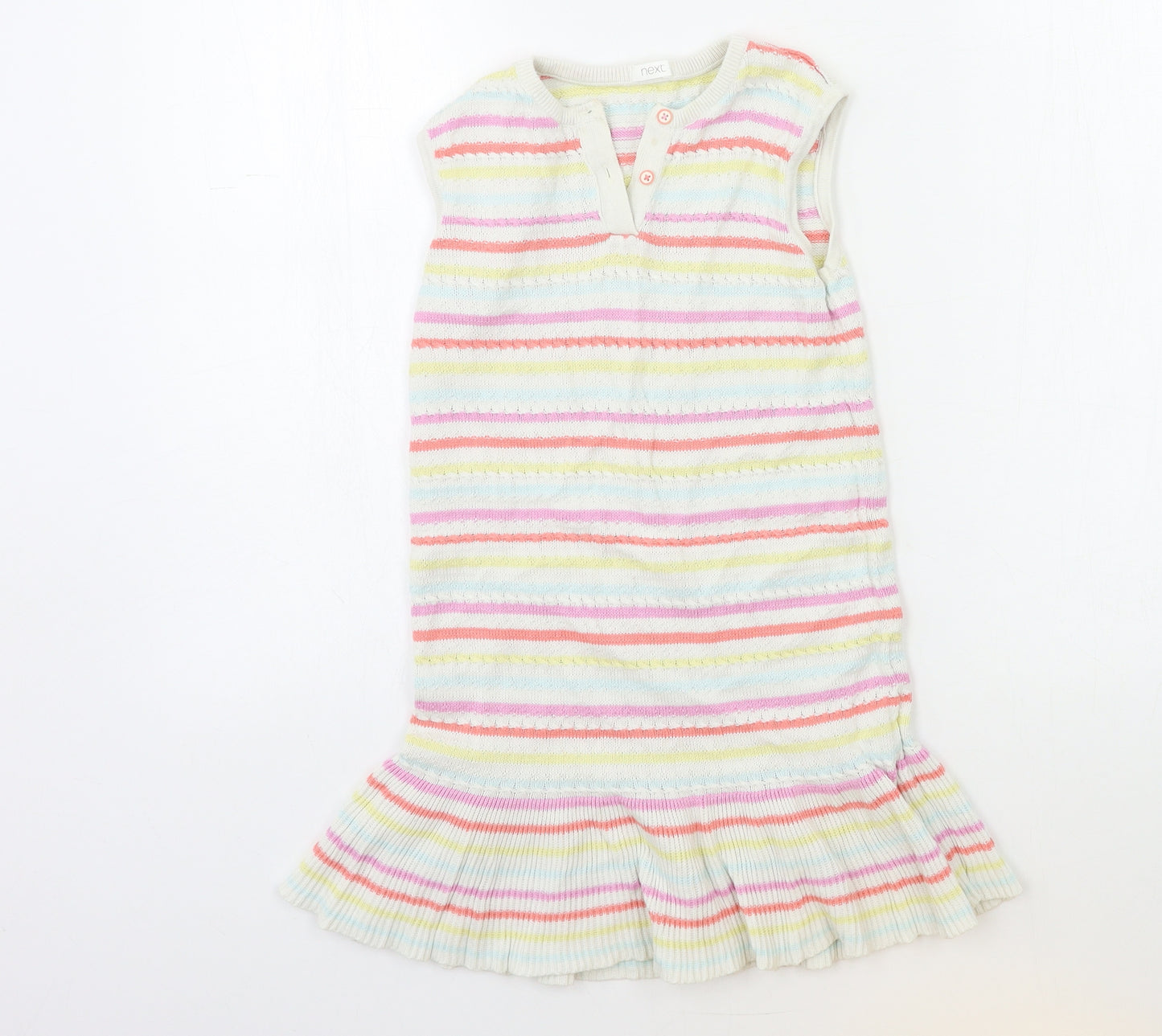 NEXT Girls White Striped Knit Jumper Dress  Size 5-6 Years