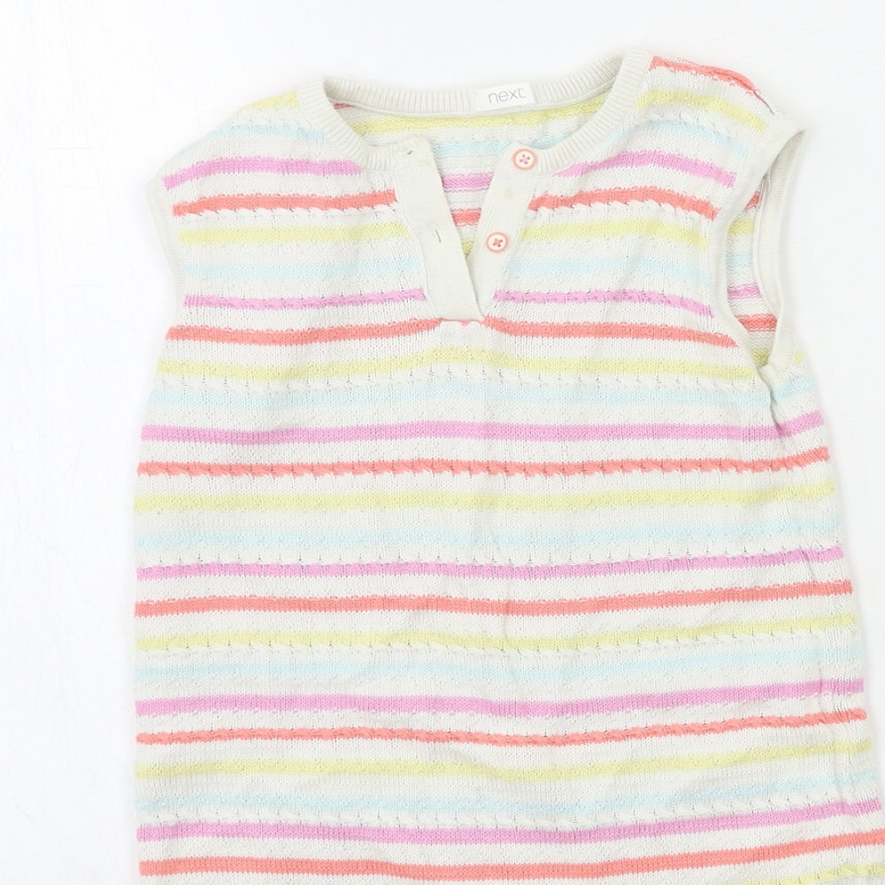 NEXT Girls White Striped Knit Jumper Dress  Size 5-6 Years