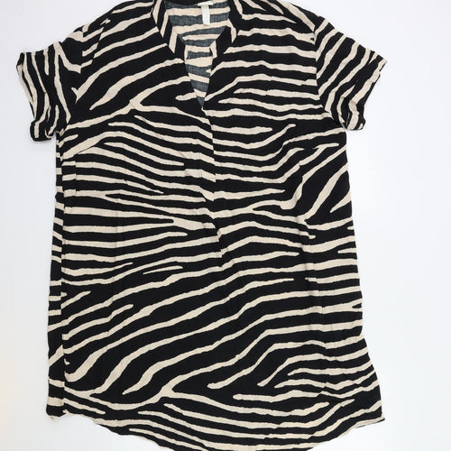 H&M Womens Black Animal Print  Basic Blouse Size 16