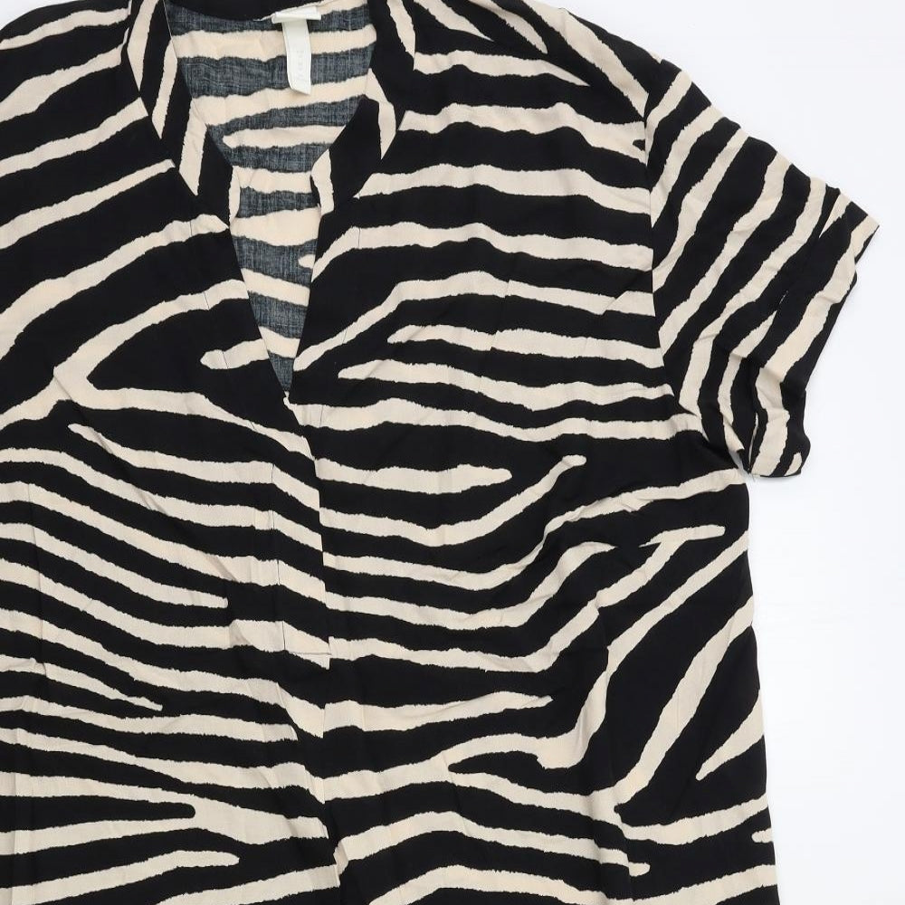 H&M Womens Black Animal Print  Basic Blouse Size 16