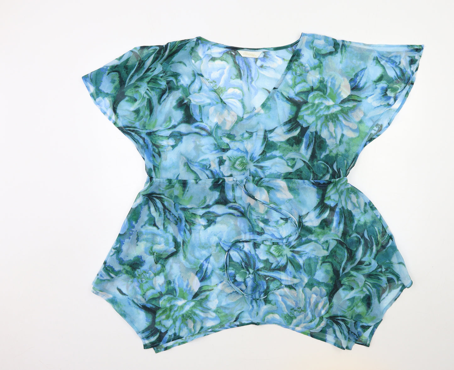 Changes Womens Blue Floral  Basic Blouse Size 16