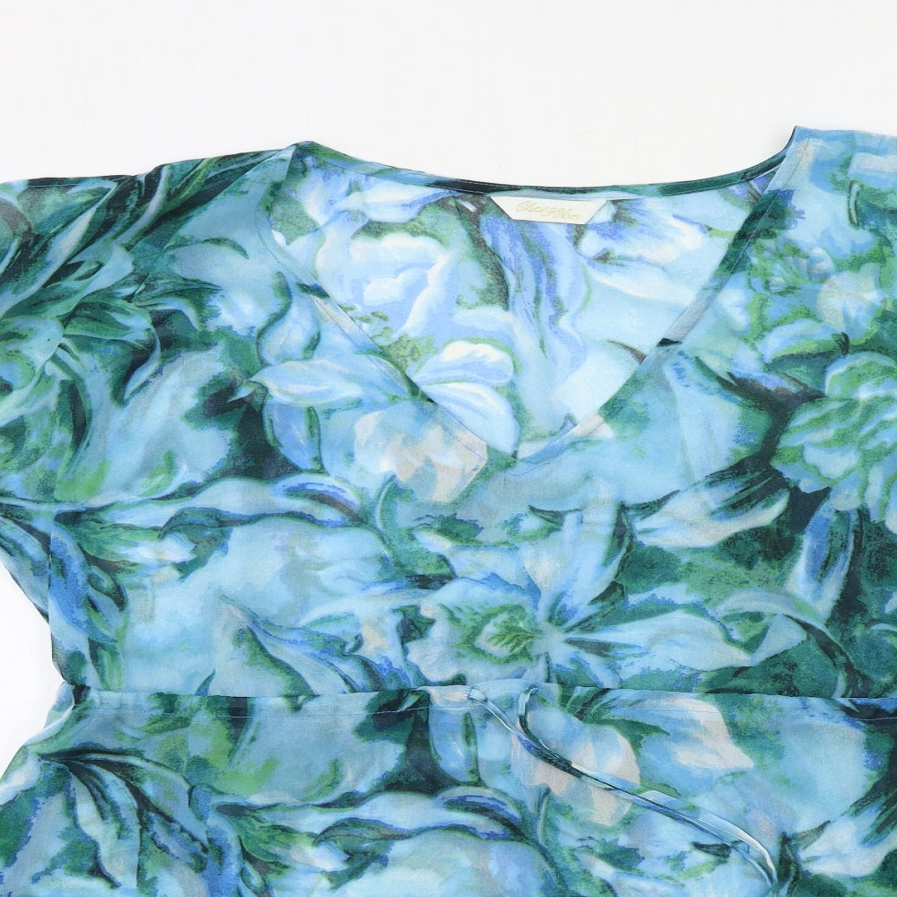 Changes Womens Blue Floral  Basic Blouse Size 16