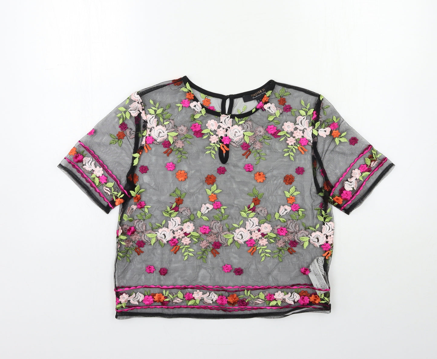 FOREVER 21 Womens Black Floral  Basic T-Shirt Size S