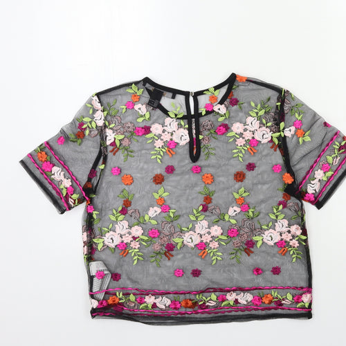 FOREVER 21 Womens Black Floral  Basic T-Shirt Size S